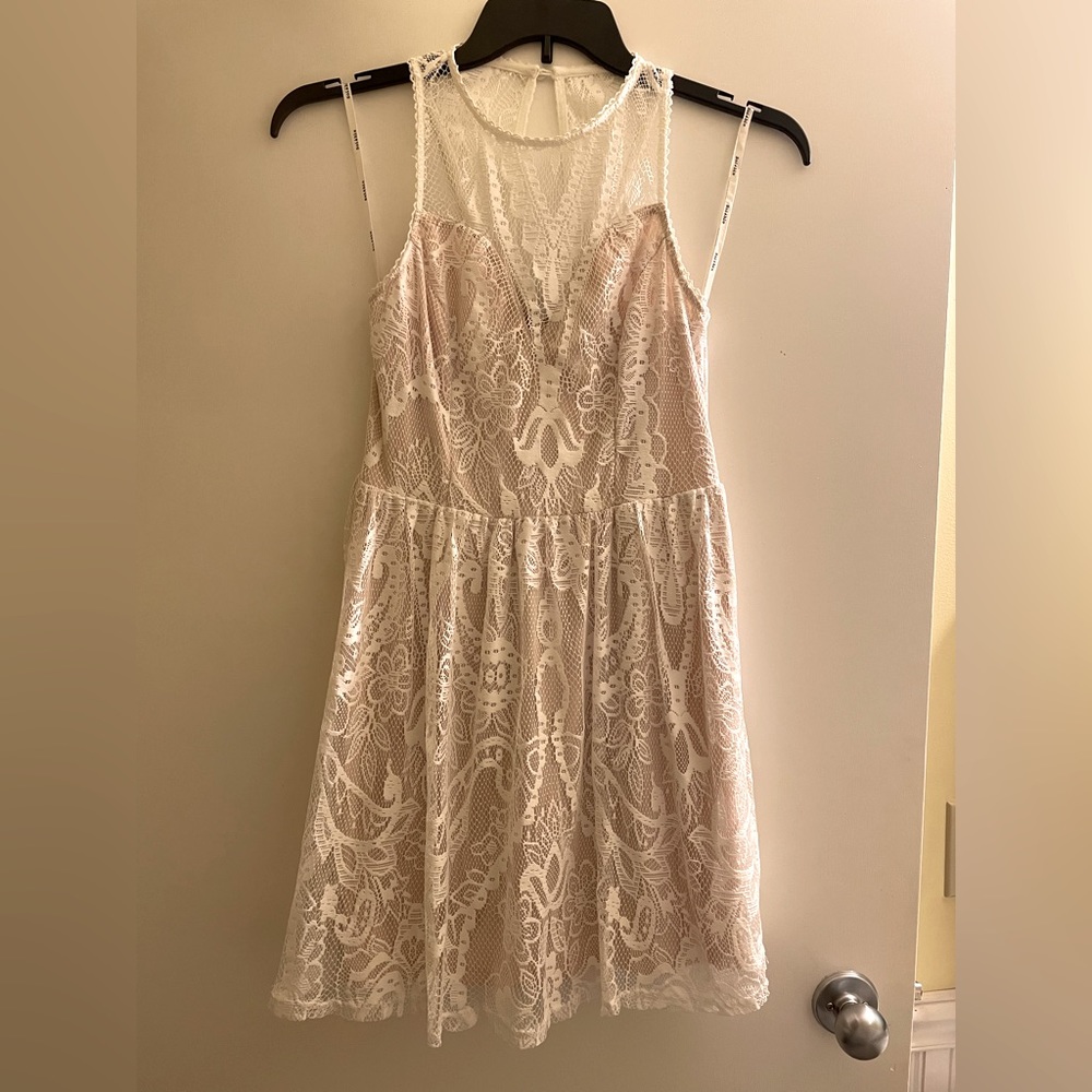 Tan and white lace dress